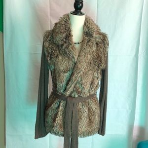 Joseph A - Faux Fur trimmed cardigan sweater